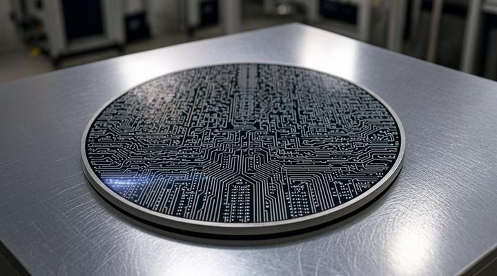 Борьба за Nexperia: спор Европы и Китая угрожает рынку полупроводников Кремниевая пластина с микросхемами на стерильном металлическом оборудовании в цехе по производству полупроводников.