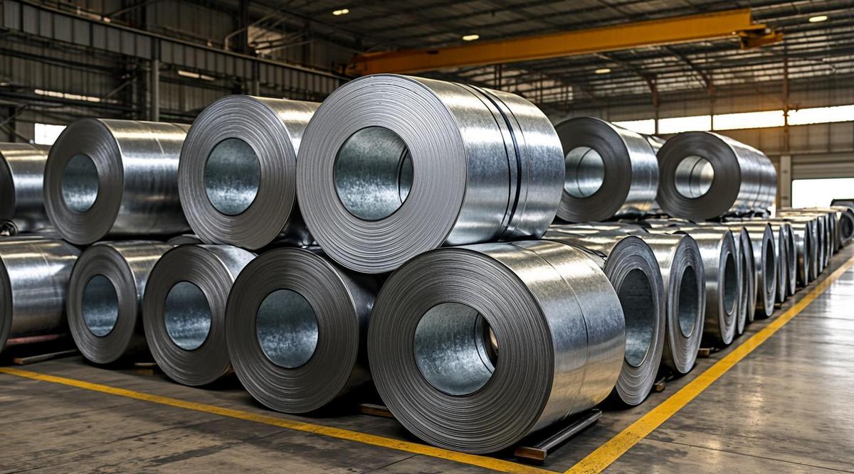 Бразилия вводит пошлины на китайскую сталь для защиты своего рынка Большие рулоны холоднокатаной и горячеоцинкованной стали, аккуратно сложенные в просторном промышленном ангаре.