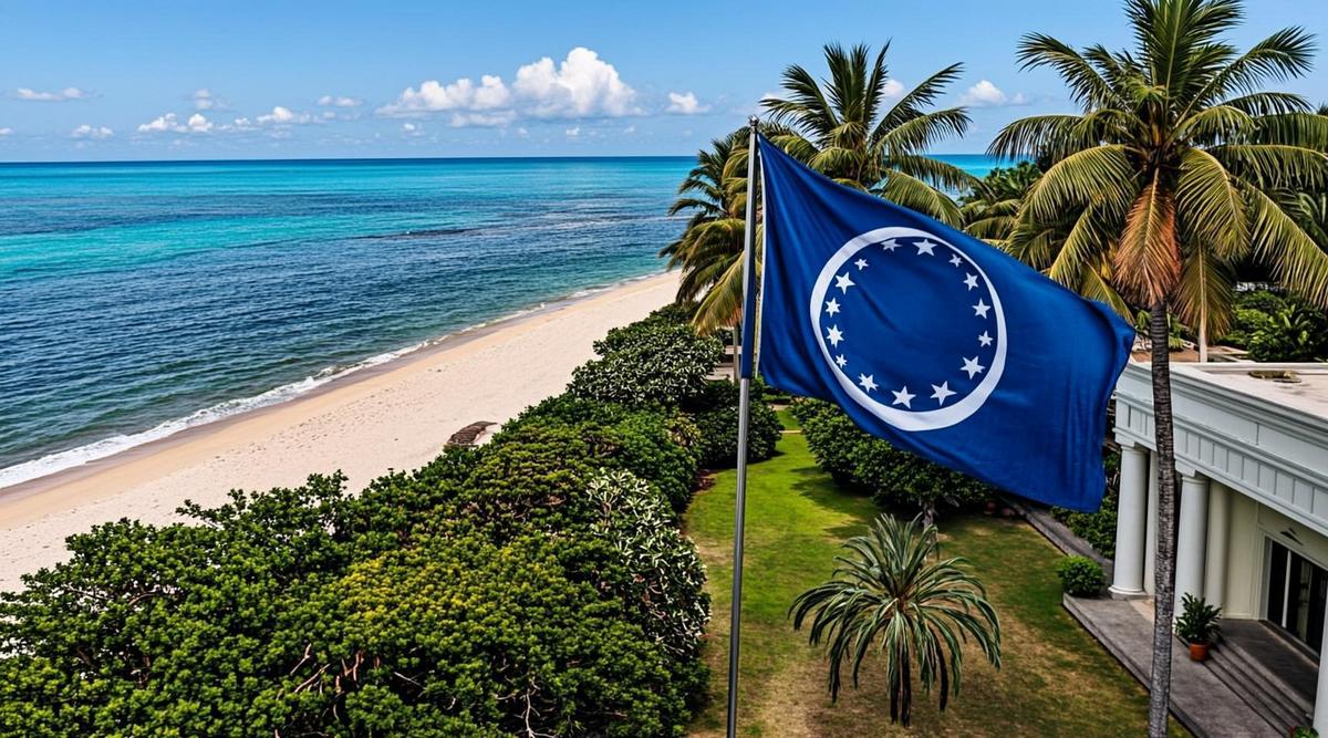 Новая Зеландия и острова Кука: восстановление оборонного партнерства Флаг островов Кука на фоне пальм и Тихого океана на побережье Раротонги.